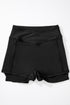 Solid Pocketed Crossover High Waist Swim Skort